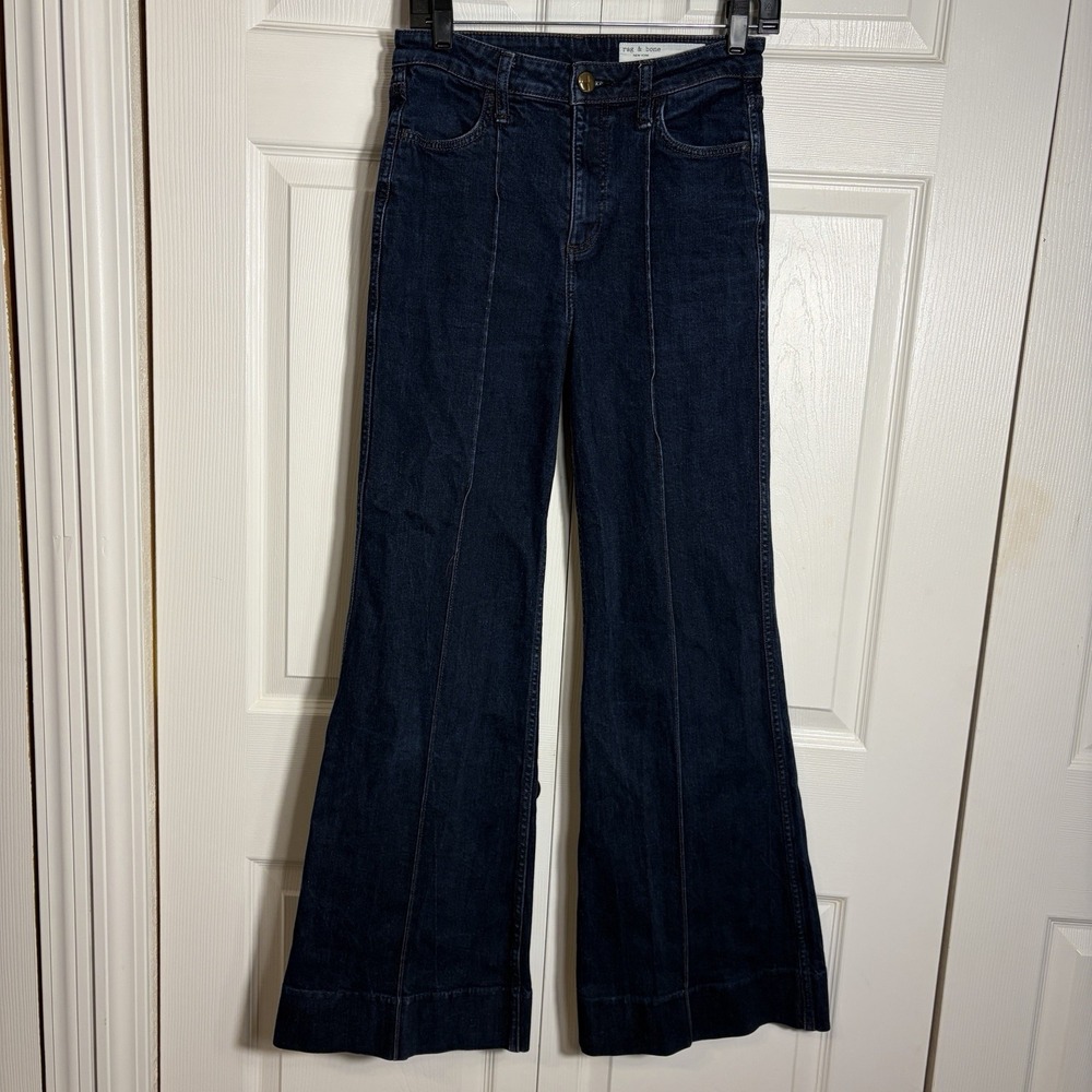 Rag & Bone Skylar Wide Leg Flare Jeans Women 26 Blue Rinse High Rise Front Seam